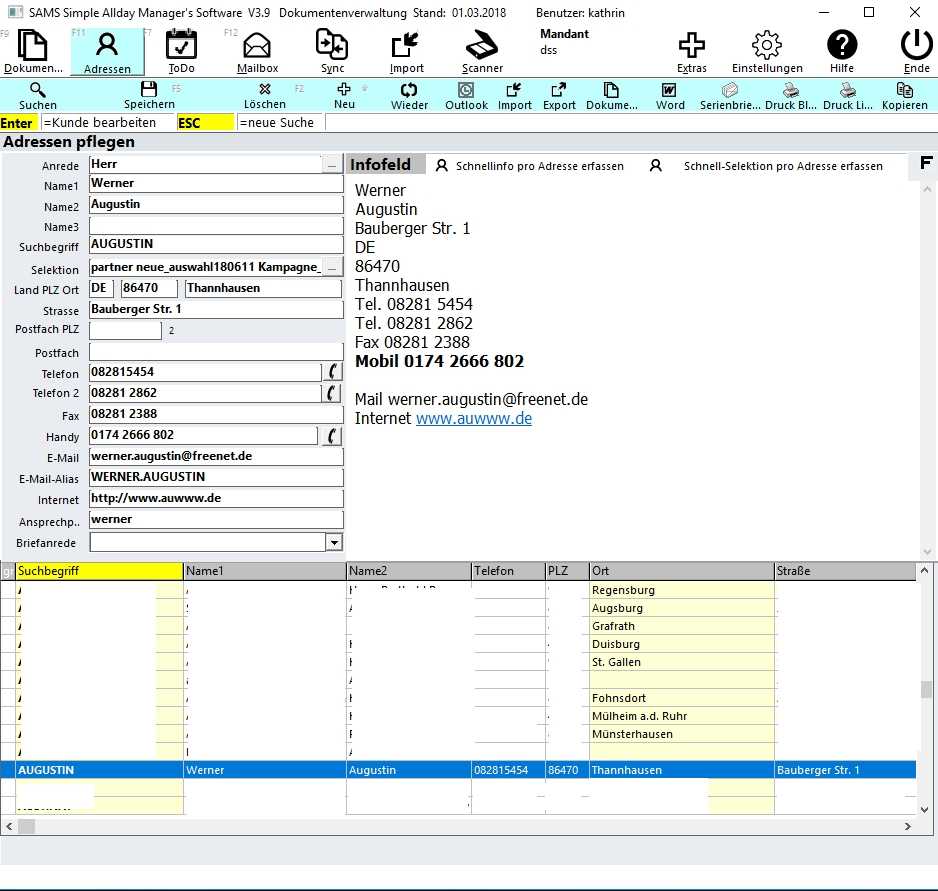 kontakte adressen anzeige